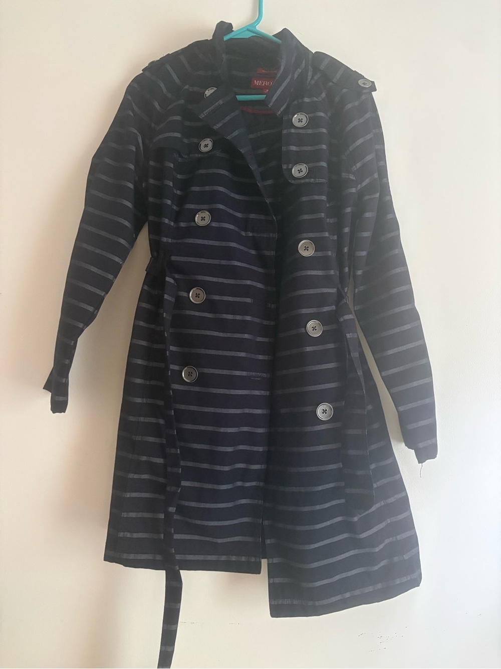 Merona Navy Striped Double-Breasted Trench Coat